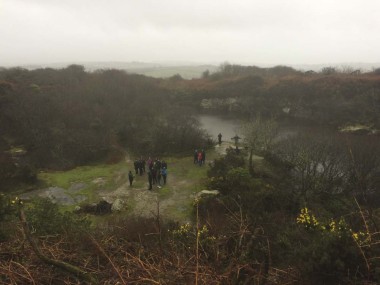 A view from Carn Grey Rock- the group below exploring the quarry